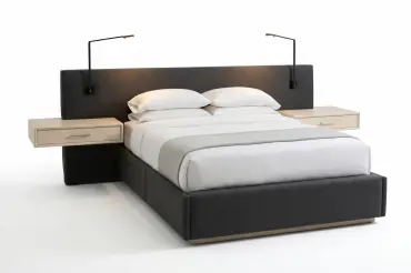 Oak floating nightstands. Integrated lighting and storage drawers. Can be completely customized.