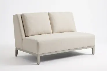 wood legs and rails, tight upholstered seat, winged back and soft back cushions. completely customizable. Compact and versatile. Made to your specific size.